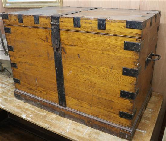 A late Victorian metal bound silver chest